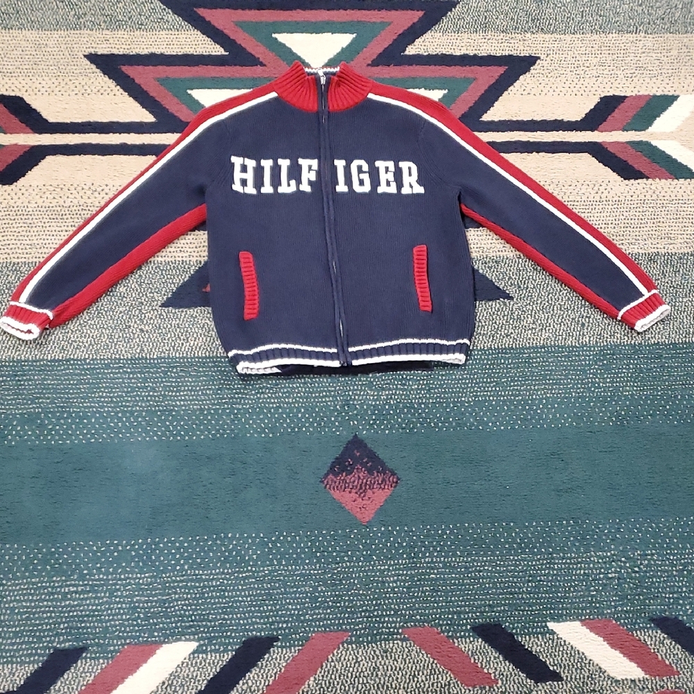 Tommy Hilfiger Navy Sweater with Red Trim and Logo